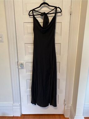 Fiesta Black Backless Halter Maxi Dress with Tie Neck